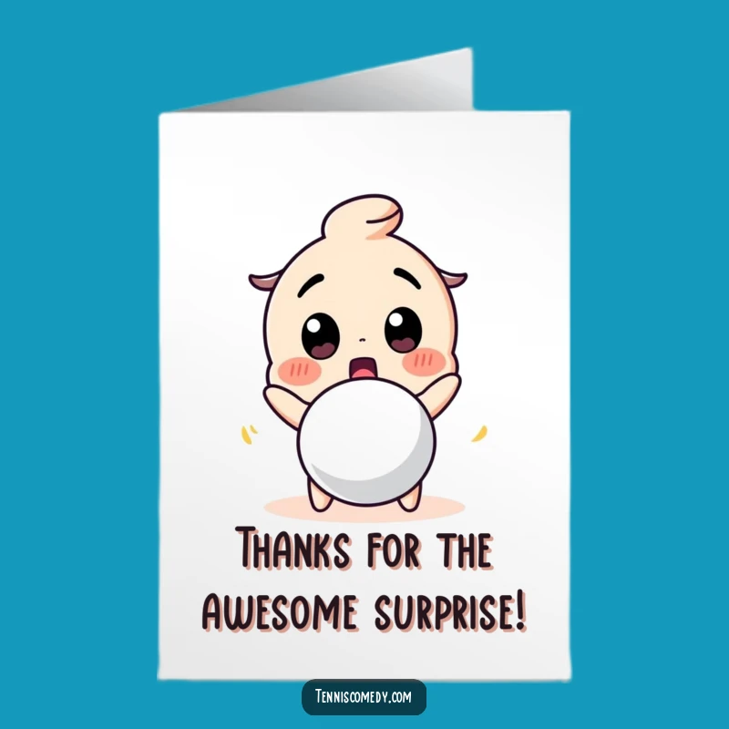 Free Printable Thank You Card: Surprised Tennis Character Ball Greeting Downloadable Gift