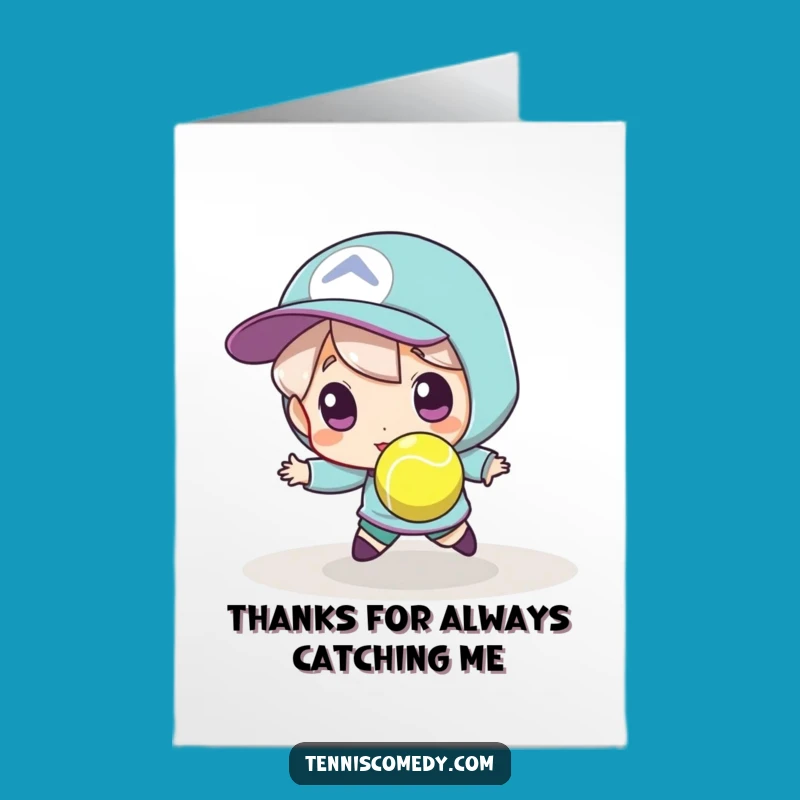 Free Printable Thank You Card: Tennis Player Tiny Ball Chase Downloadable Gift