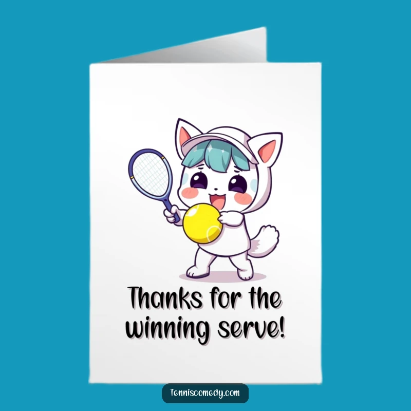 Free Printable Thank You Card: Kawaii Tennis Ace, Downloadable Gratitude