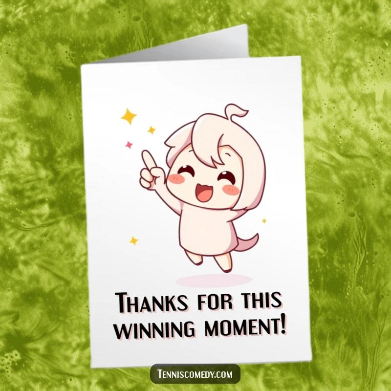 Funny Free Printable Thank You Card: A cute character doing a happy dance, expressing thanks with energetic, joyful movement.