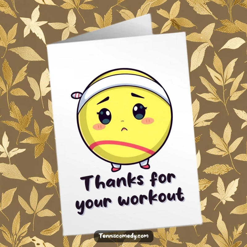 Funny Free Printable Thank You Card: A comically determined tennis ball wearing a small sweatband, ready to compete.