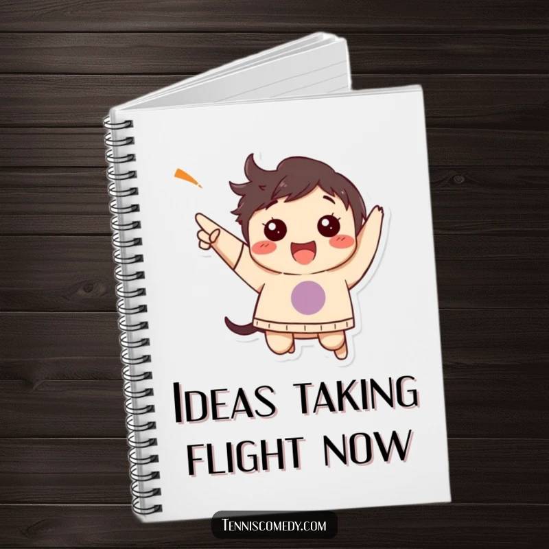 Funny notebook cover depicting a character in a dynamic, happy jump celebrating a success.