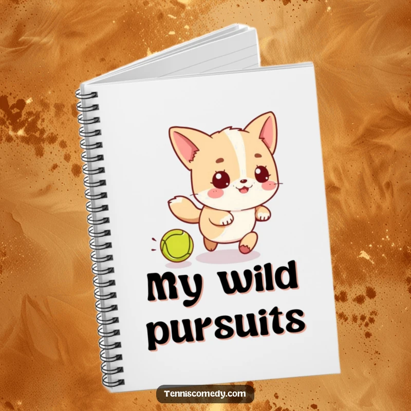 Funny Kawaii Tennis Ball Notebook: Adorable kawaii character playfully chasing a tennis ball, perfect for jotting down ideas with fun.