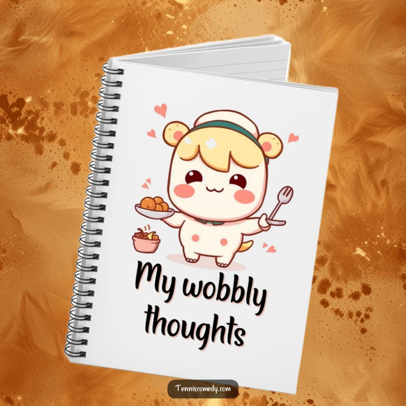Funny Kawaii character notebook with a comical, wobbly serving motion, ideal for journaling, notes, and doodling.