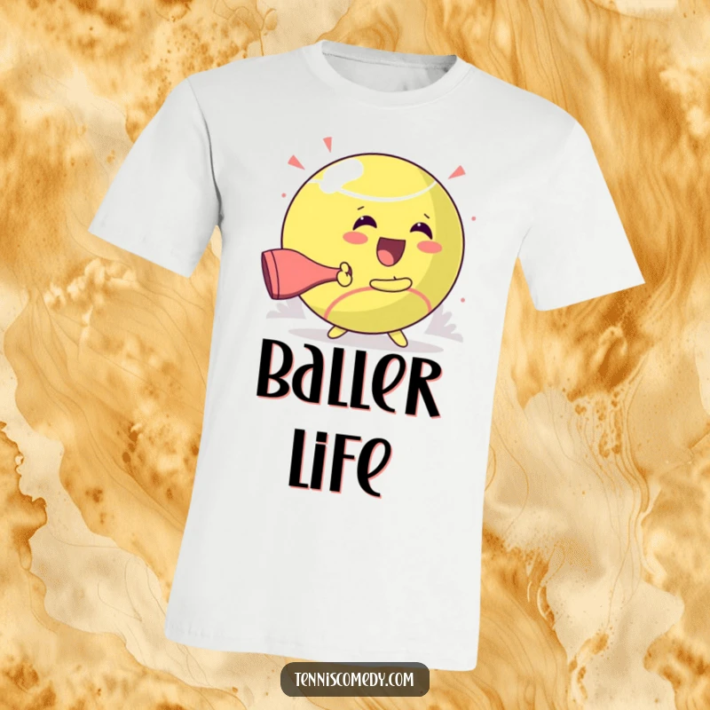 Funny t-shirt featuring a kawaii character gleefully striking a massive tennis ball, embodying pure, unadulterated fun.