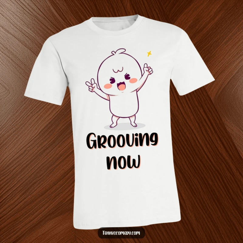 Funny t-shirt featuring a kawaii tennis player performing a hilarious and silly victory dance with pure delight.