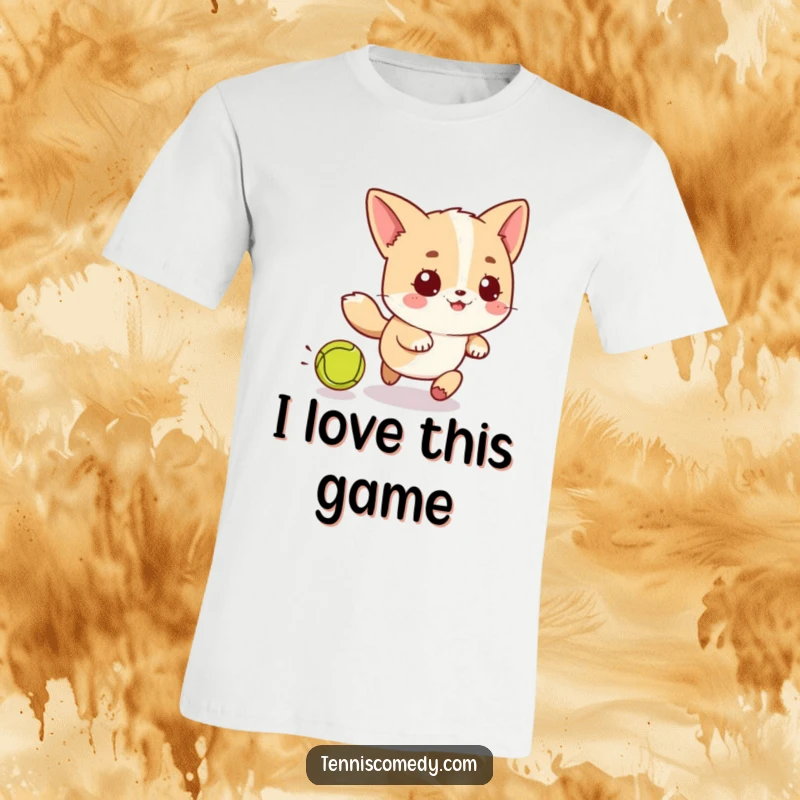 Funny Kawaii Tennis Chase T-Shirt: Adorable character playfully running after a tennis ball, embodying fun and energetic pursuit.