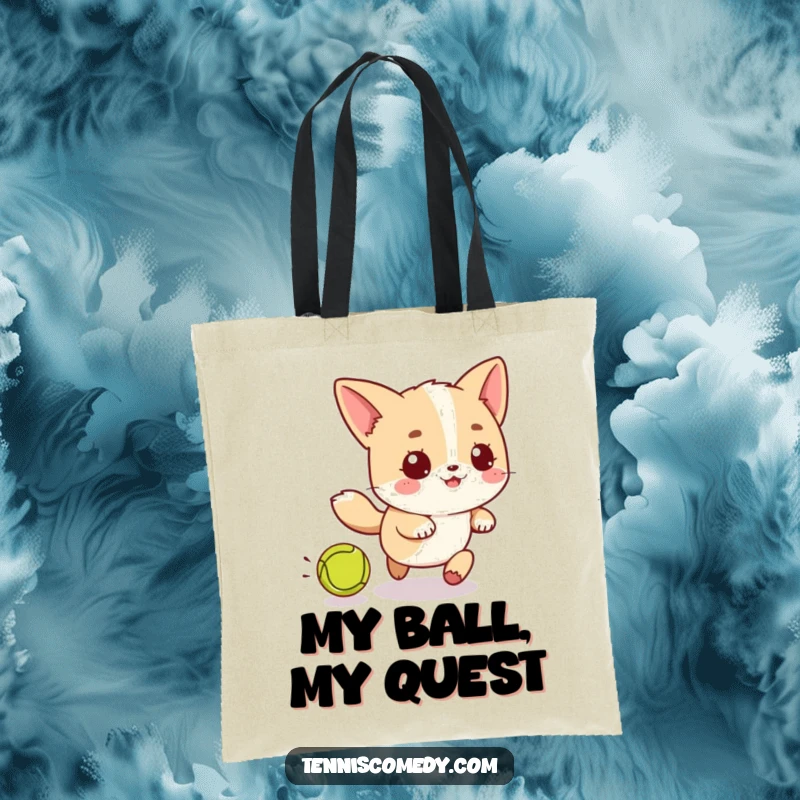 Funny Kawaii Tennis Chase Tote Bag: A cute character playfully chasing a tennis ball, perfect for carrying items with sporty cheer.